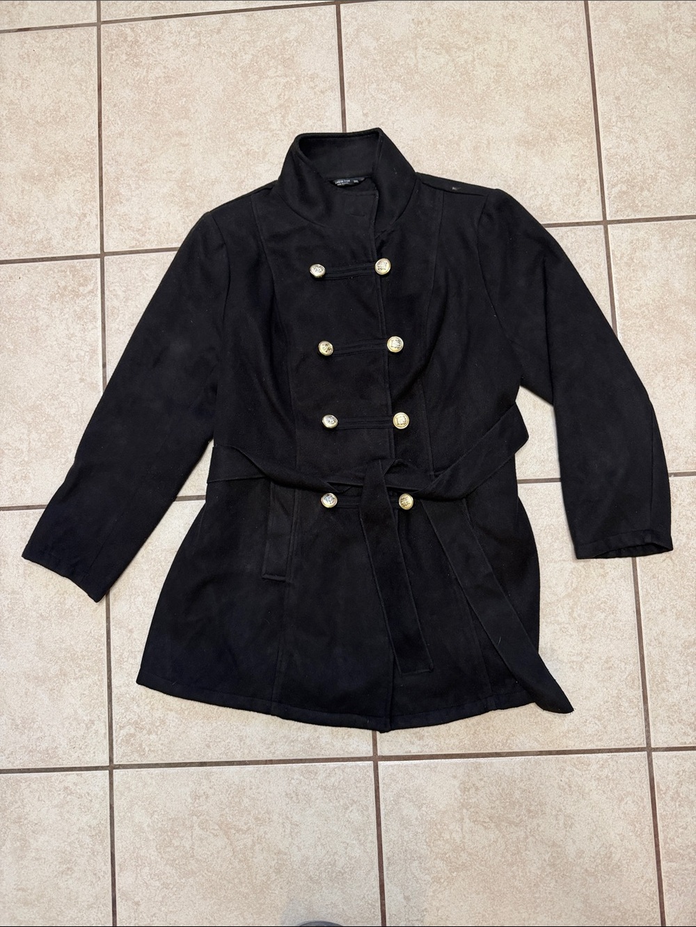 SHEIN Curve 3XL Black Military Jacket Gold Buttons Belted Goth Chic - Picture 2 of 6